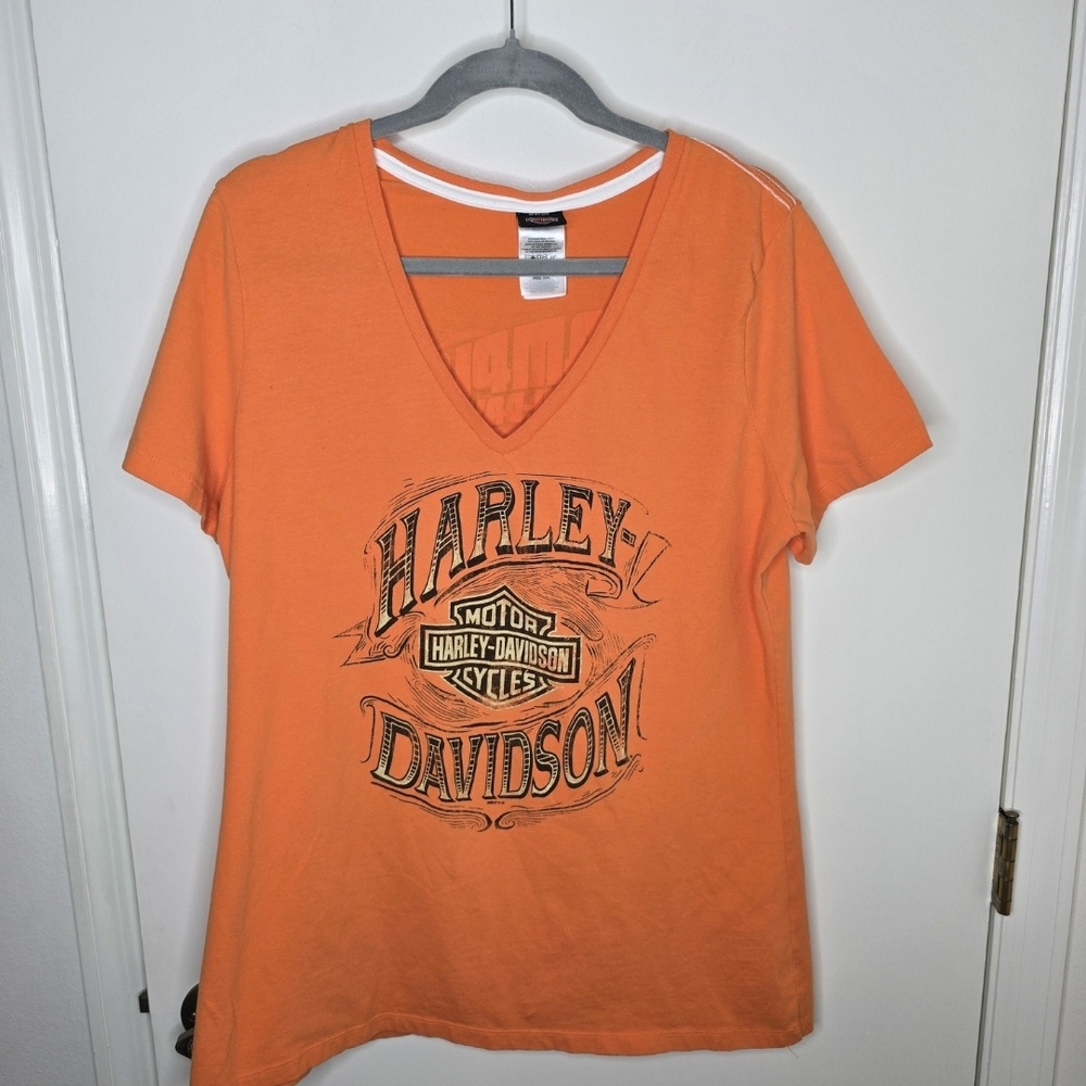 Harley-Davidson Roswell, NM Alien Women's Orange V-Neck Tee XXL